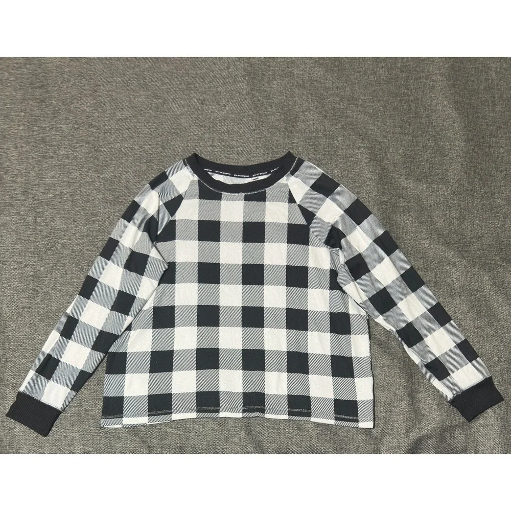 Joyspun Girls XL (16-18) Pajama Top Black White Buffalo Plaid Long Sleeve
